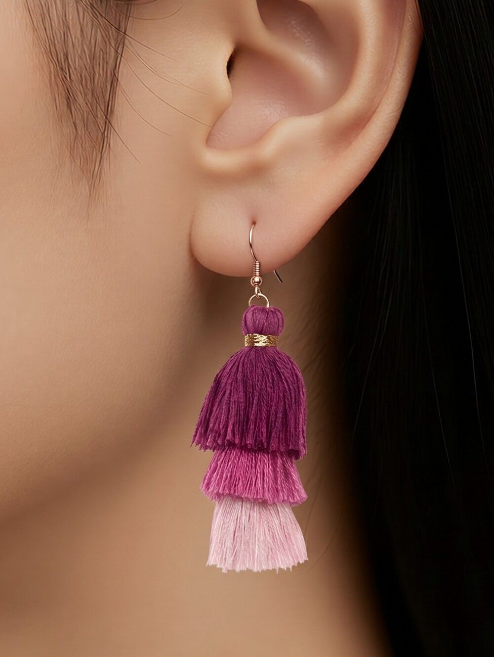 Hot Pink Ombre Tassel Earrings Boho Fringe Statement Jewelry Barbiecore Vacation